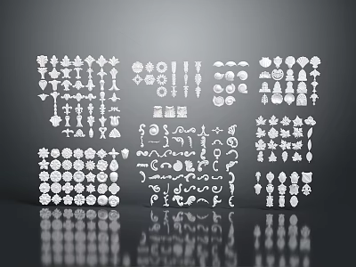 White Decorative Design Elements With Various Shapes Patterns And Symbols 3d model