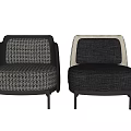 Modern Single Sofa Designs Featuring Houndstooth Pattern And Solid Color Upholstery With Black Slim Legs 3d model