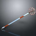 Ancient Gear Shaped Metal Equipment With Long Rod And Orange Wrap
