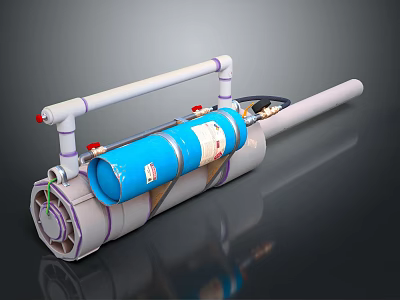 Tactical Weapon Device With Blue Cylinder White Pipes And Red Components 3d model