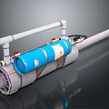 Tactical Weapon Device With Blue Cylinder White Pipes And Red Components