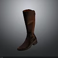 Brown Tall Leather Boots With Red Interior And Classic Buckle Detail