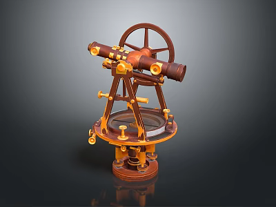 Vintage Industrial Equipment with Gear Wheels Telescopic Sight and Brass Components 3d model