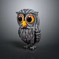 Cute Cartoon Owl 3D Model With Big Yellow Eyes Yellow Beak And Gray Feathers