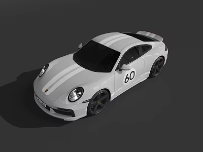 White Porsche Sports Car With Number 60 On Sleek Exterior Design 3d model