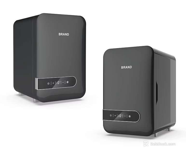 Two Black Compact Refrigerators With Modern Design And Digital Control Panel 3d model 