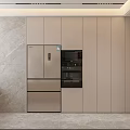 Contemporary Kitchen Interior With Grey Cabinets Marble Wall And Wooden Elements 3d model