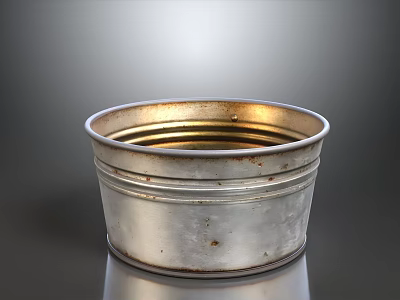 Vintage Silver Metal Basin As Decorative Home Furniture With Striped Design And Rusty Surface 3d model