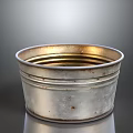 Vintage Silver Metal Basin As Decorative Home Furniture With Striped Design And Rusty Surface