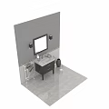 Modern Bathroom Vanity with Mirror Wall Sconces Tiles Towel Rack and White Countertop