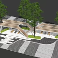 Modern Curved Wooden Pergola Design With Outdoor Seating And Green Trees