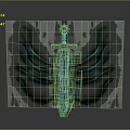 Crystal Sword With Golden Hilt Sunburst Decoration And Black Blue Ethereal Wings