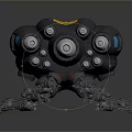Sci Fi Black Mechanical Device Featuring Multiple Barrels Mechanical Legs Yellow Labels And Blue Indicators 3d model