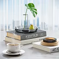 Stylish Decorative Ornament Combination With Books Transparent Tray Pear Green Leaf And Coffee Cup