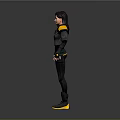 Game And Movie Female Character With Futuristic Black And Yellow Outfit And Sci Fi Design