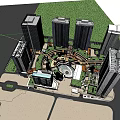 Modern Urban High Rise Buildings With Central Plaza And Architectural Design
