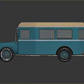 Vintage Blue Bus With Beige Roof Windows Wheels And Front Logo
