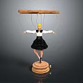 Wooden String Controlled Puppet Featuring Blonde Hair Black Dress White Blouse And Wooden Base