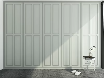Modern Light Green Built In Wardrobe With Paneled Doors In Bright Bedroom Light 3d model