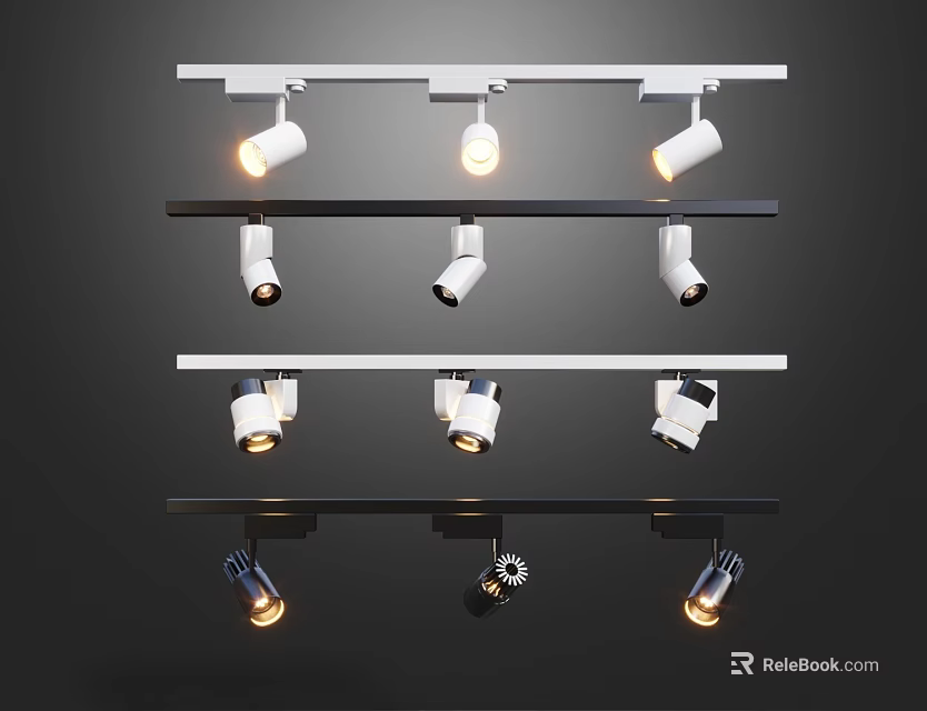 Modern Track Mounted Downlights And Spotlights With Adjustable Angles For Interior Lighting 3d model 