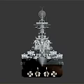 Battleship 3D Render With Blue Deck Red Hull And Detailed Superstructure Turret Design 3d model