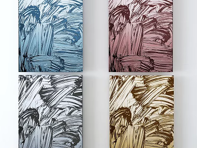 Colorful Abstract Paintings With Brush Stroke Textures In Blue Pink Silver Gold 3d model