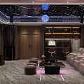 Modern KTV Interior With Starry Ceiling Plush Sofas Decorative Wall And Colorful Lighting 3d model