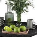 Ornamental Decor Combination With Apples Limes Rosemary Plants Books And Cups