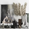 Elegant Decorative Ornament Set With Pampas Grass Vases Frames And Books For Home Styling