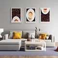 Modern Light Gray Sofa And Coffee Table Set With Yellow Throw Pillows And Wall Art 3d model