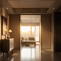 Elegant Entryway Hallway With Wooden Walls Natural Light Tile Floor And Console Table