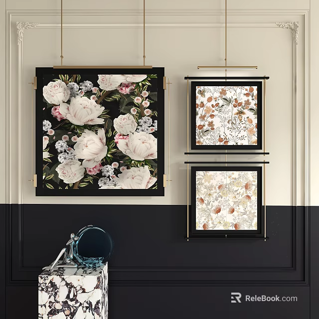 Plant Paintings Featuring Flowers For Interior Decoration 3d model