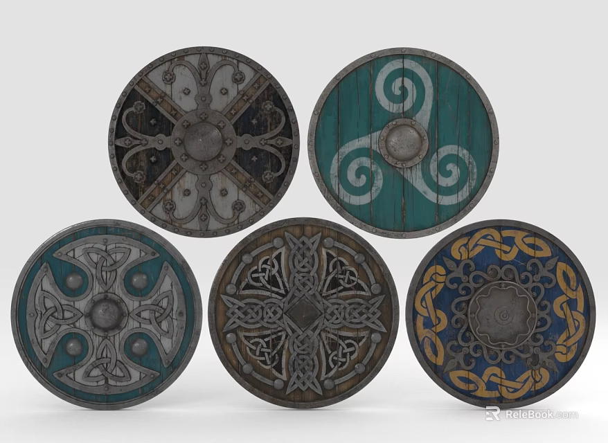 Decorative Circular Shield Designs With Intricate Patterns And Ornamental Details 3d model 