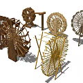 Garden Ornaments With Various Wooden And Metal Decorative Wheel Designs