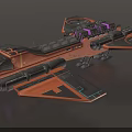 Orange And Black Cosmic Spaceship Design With Multiple Engines And Wing Structure