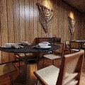 Modern Restaurant Interior With Wooden Walls Macrame Decorations Green Sofa Yellow Chairs Large Windows Plants