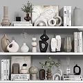 Modern Minimalist Decorative Ornament Set With Vases Sculptures Books And Plants On Shelves