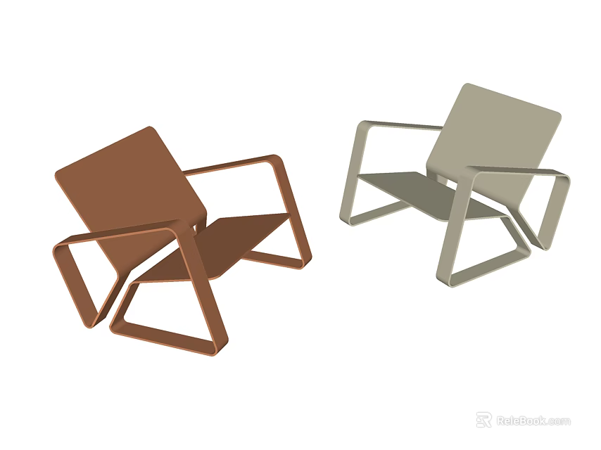 Modern Single Chair Design In Brown And Light Gray With Sleek Geometric Frame 3d model 