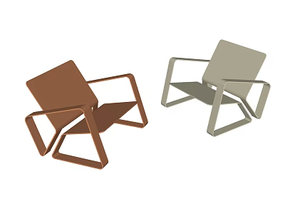 Modern Single Chair Design In Brown And Light Gray With Sleek Geometric Frame 3d model