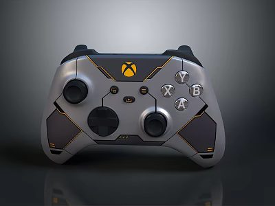 Xbox Wireless Gaming Controller Silver Black Design With Gold Accents And Ergonomic Grip 3d model
