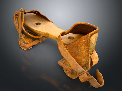 Antique Rusted Metal Sculpture Carving With Leather Straps And Harness Parts 3d model