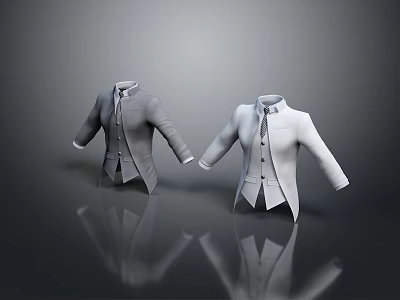 Gray And White Tailored Coats With Buttoned Design And Reflective Background 3d model