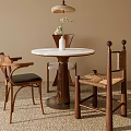 Modern Dining Table With Round Marble Top Wooden Chairs Pendant Light And Flower Vase