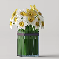 Decorative Glass Vase With Yellow And White Daisies And Green Stems