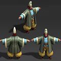 3D Character Model Front Back View With Detailed Facial Features Hair And Beard Design