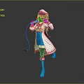 Vibrant Anime Character With Purple Pink Hair In Teal Uniform And White Coat Holding Baton And Small Creature