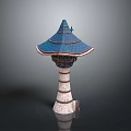 Unique Blue Multi Tiered Tower With White Stone Walls And Decorative Roof Design