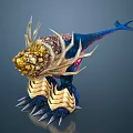 Fantasy Creature With Golden Rocky Head Spiked Tentacles Blue Body And Clawed Feet