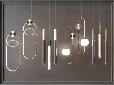 Modern Minimalist Pendant Lights With Circular Rings Linear Bars And Metal Marble 3d model