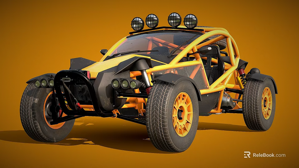 Yellow And Black Off Road Car With Large Tires And Roof Lights For Adventures 3d model 